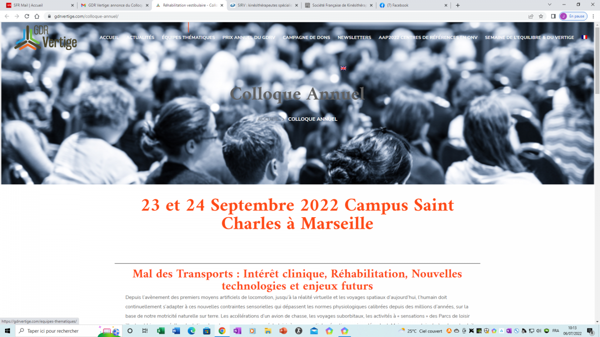 Colloque Réhabilitation Vestibulaire au GDR 2022