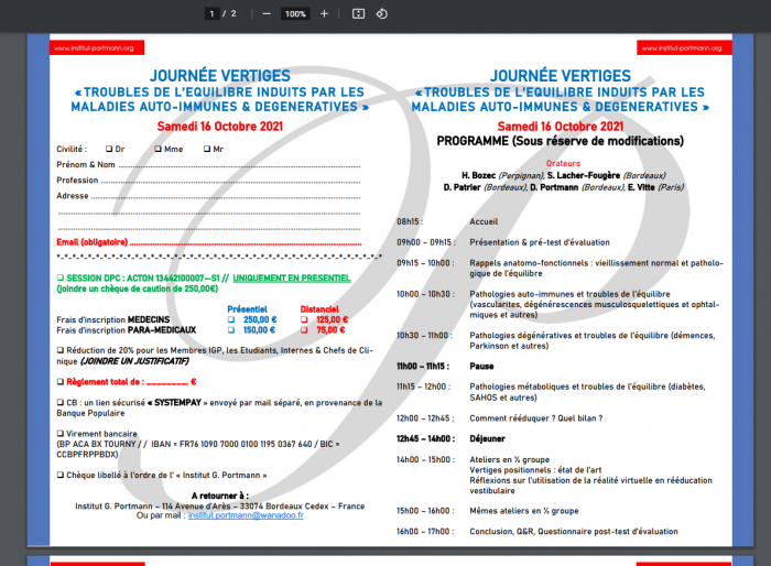 Journée Vertige de l'institut Portmann le 16 Octobre 2021